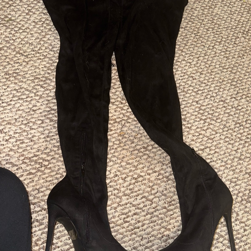 Over the knee black suede boots